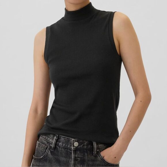 Gap Ribbed Sleeveless Mockneck T-Shirt 2 brown and green size M - Picture 1 of 3